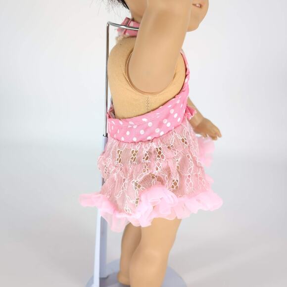 Unbranded Pale Pink & White Polka Dot Lace Halter Neck Dress for 18" Dolls - GUC - Picture 2 of 9